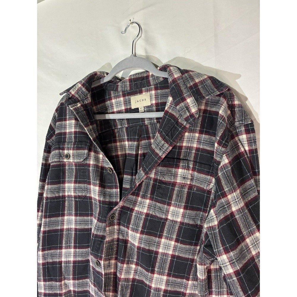 JACHS Men's XLT Flannel Red Plaid Long Sleeve Button-Up Shirt Point Collar